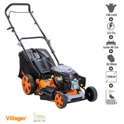 Tondeuse Thermique Mulching 146cc 4 En 1 Coupe 46cm Villager Prime 4011t