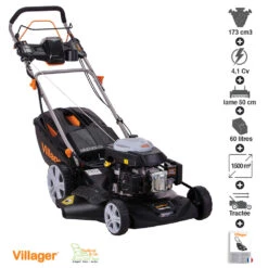 Tondeuse Mulching Démarrage électrique 173cc Lame 50cm Villager Falcon 5111t-es