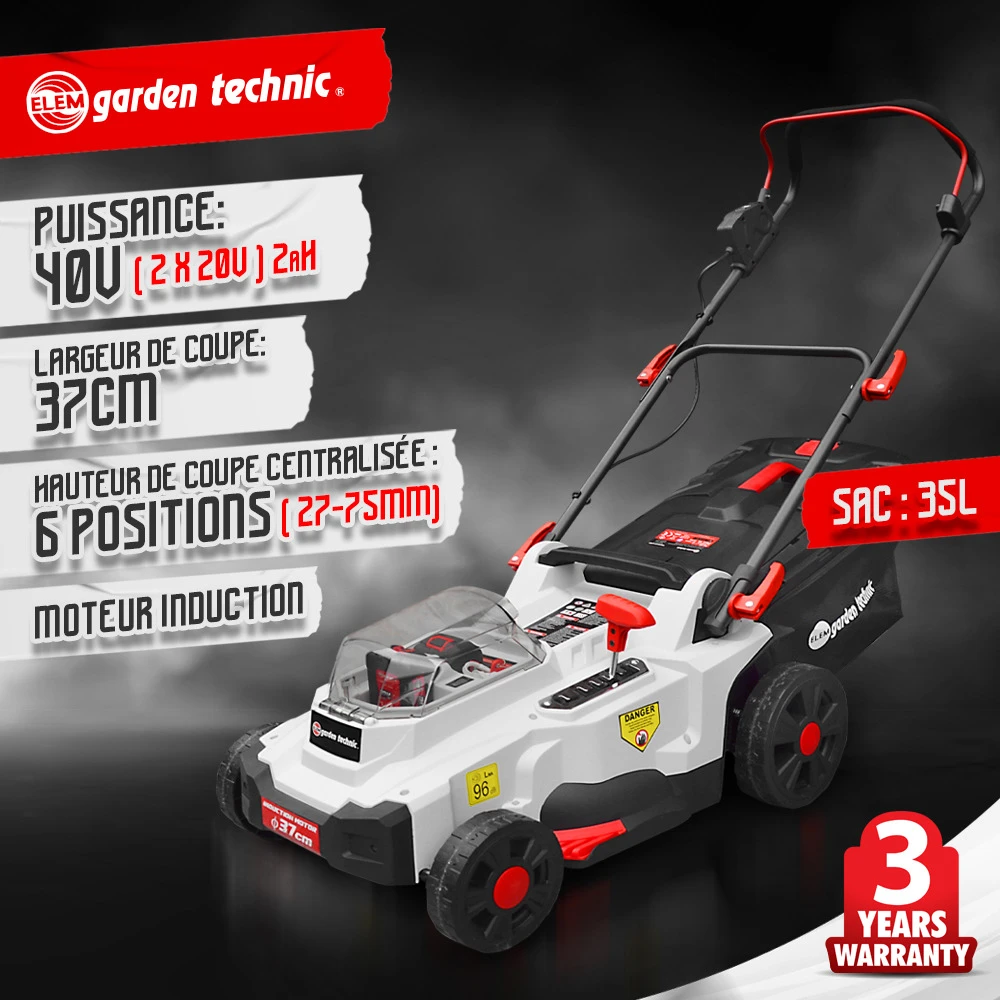 Tondeuse Rechargeable 40v (2x20v) 37cm - Batteries Et Chargeur Fournis - Elem Ga 2 Tondeuse Rechargeable 40v (2x20v) 37cm - Batteries Et Chargeur Fournis - Elem Ga – Image 2