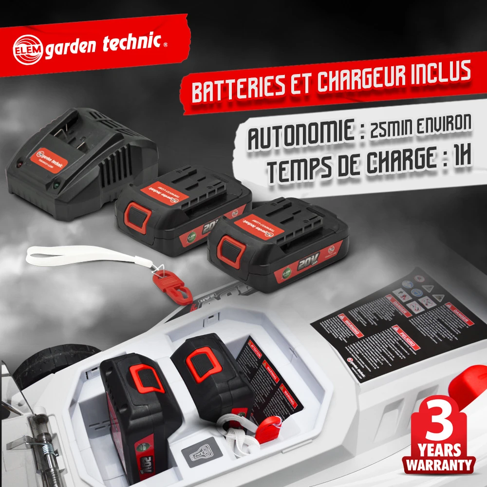 Tondeuse Rechargeable 40v (2x20v) 37cm - Batteries Et Chargeur Fournis - Elem Ga 4 Tondeuse Rechargeable 40v (2x20v) 37cm - Batteries Et Chargeur Fournis - Elem Ga – Image 4