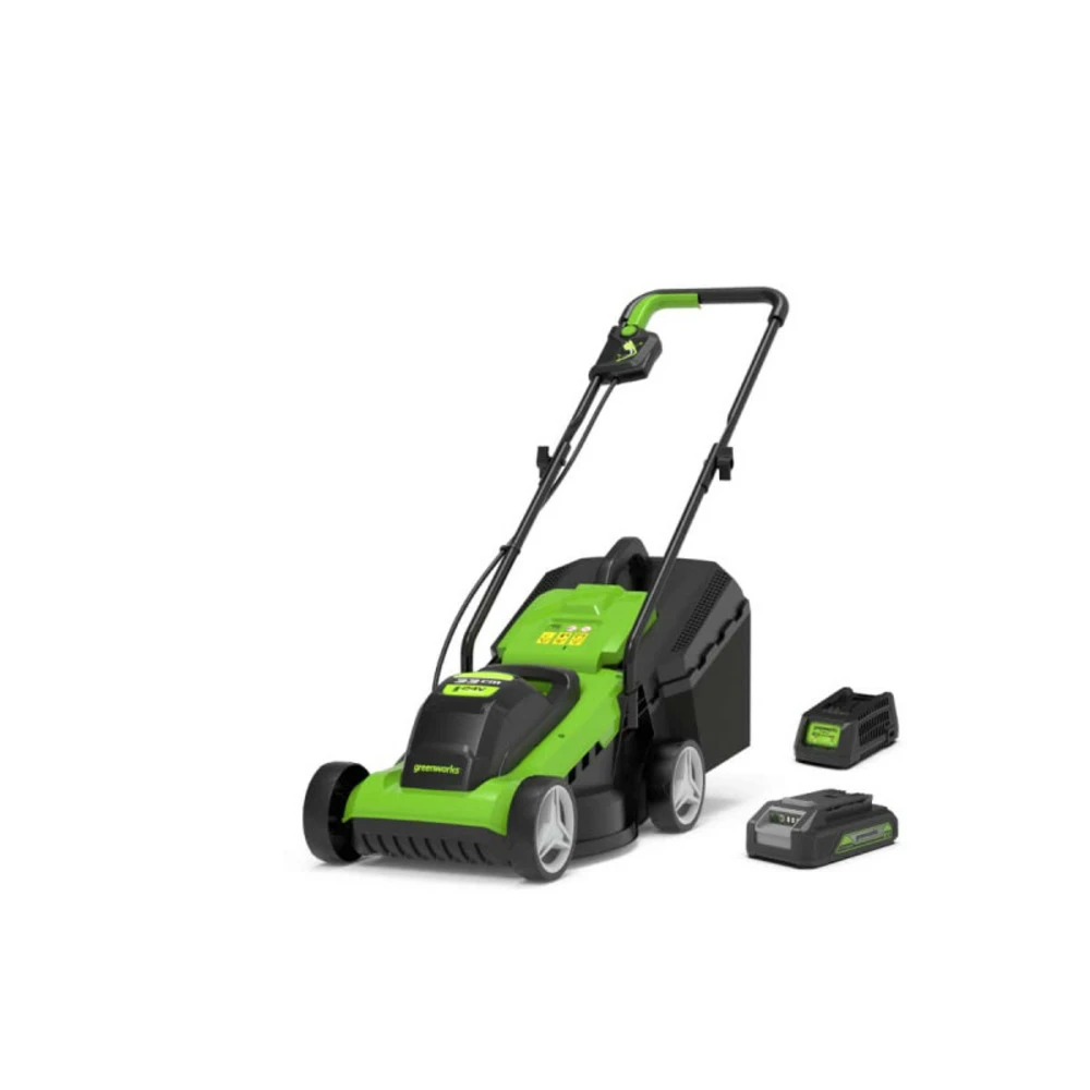 Tondeuse Greenworks 24v - Coupe De 33cm - 1 Batterie 2.0 Ah - 1 Micro-chargeur - G24lm33k2 1 Tondeuse Greenworks 24v - Coupe De 33cm - 1 Batterie 2.0 Ah - 1 Micro-chargeur - G24lm33k2